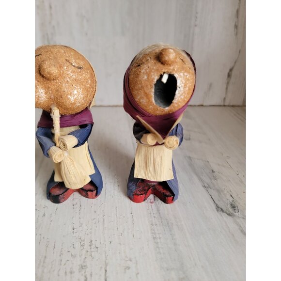 Vintage corn husk caroler doll girl set unique decor Xmas - Picture 3 of 7